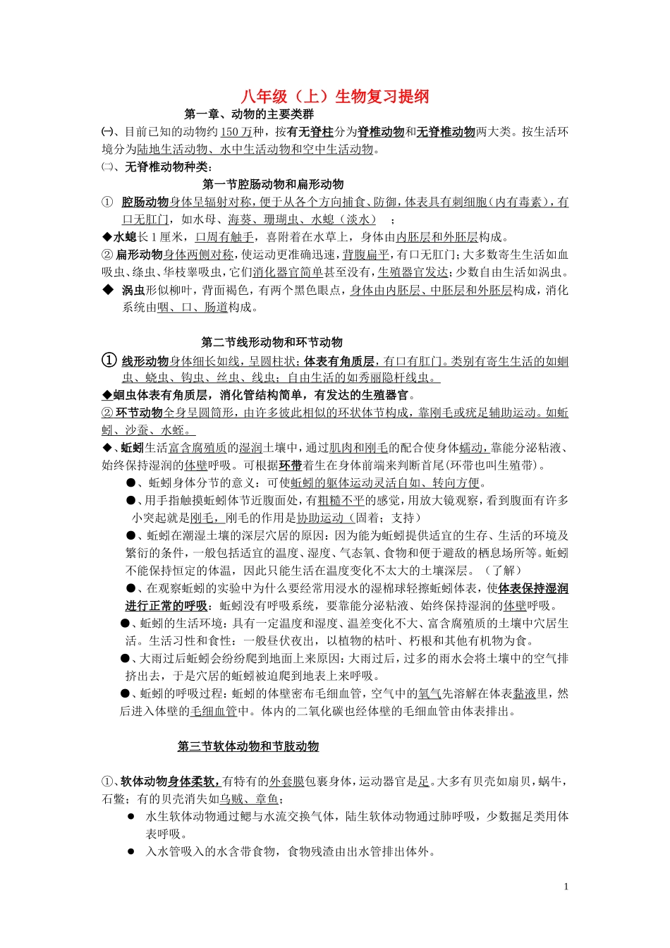 八年级生物上册_复习提纲_新人教版_第1页
