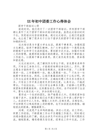 XX年初中团委工作心得体会 