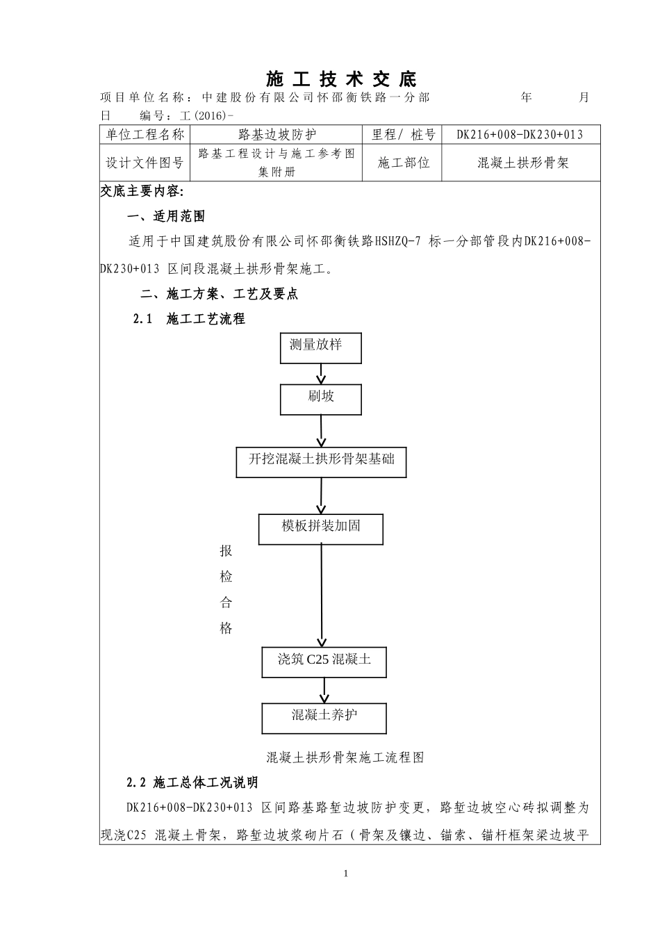 混凝土拱形骨架施工技术交底_第1页