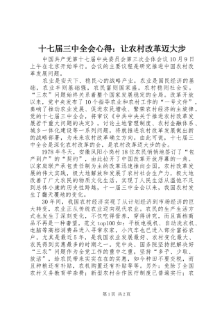 十七届三中全会心得：让农村改革迈大步 