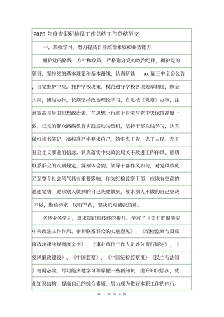 2020年专职纪检员工作总结工作总结范文