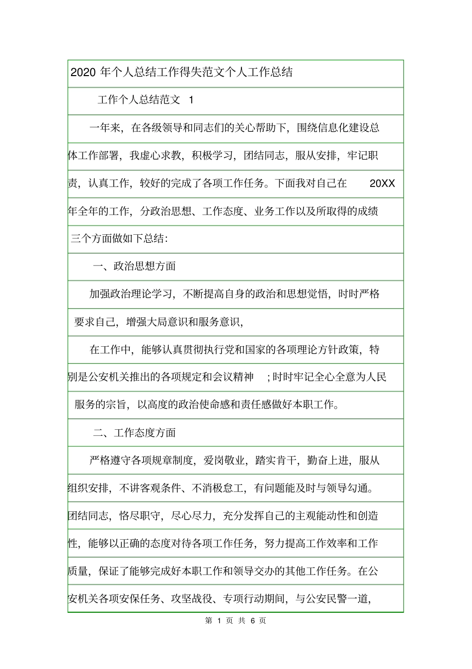 2020年个人总结工作得失范文个人工作总结_第1页