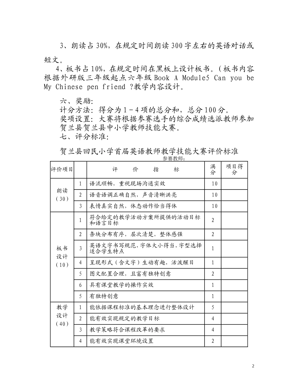 贺兰县回民小学英语教师教学技能大赛实施方案1_第2页