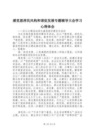 感党恩淳民风构和谐促发展专题辅导大会学习心得体会 