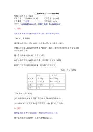 ICU医师必读之一——镇静镇痛