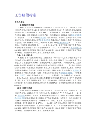 工伤赔偿标准及工伤级别鉴定标准