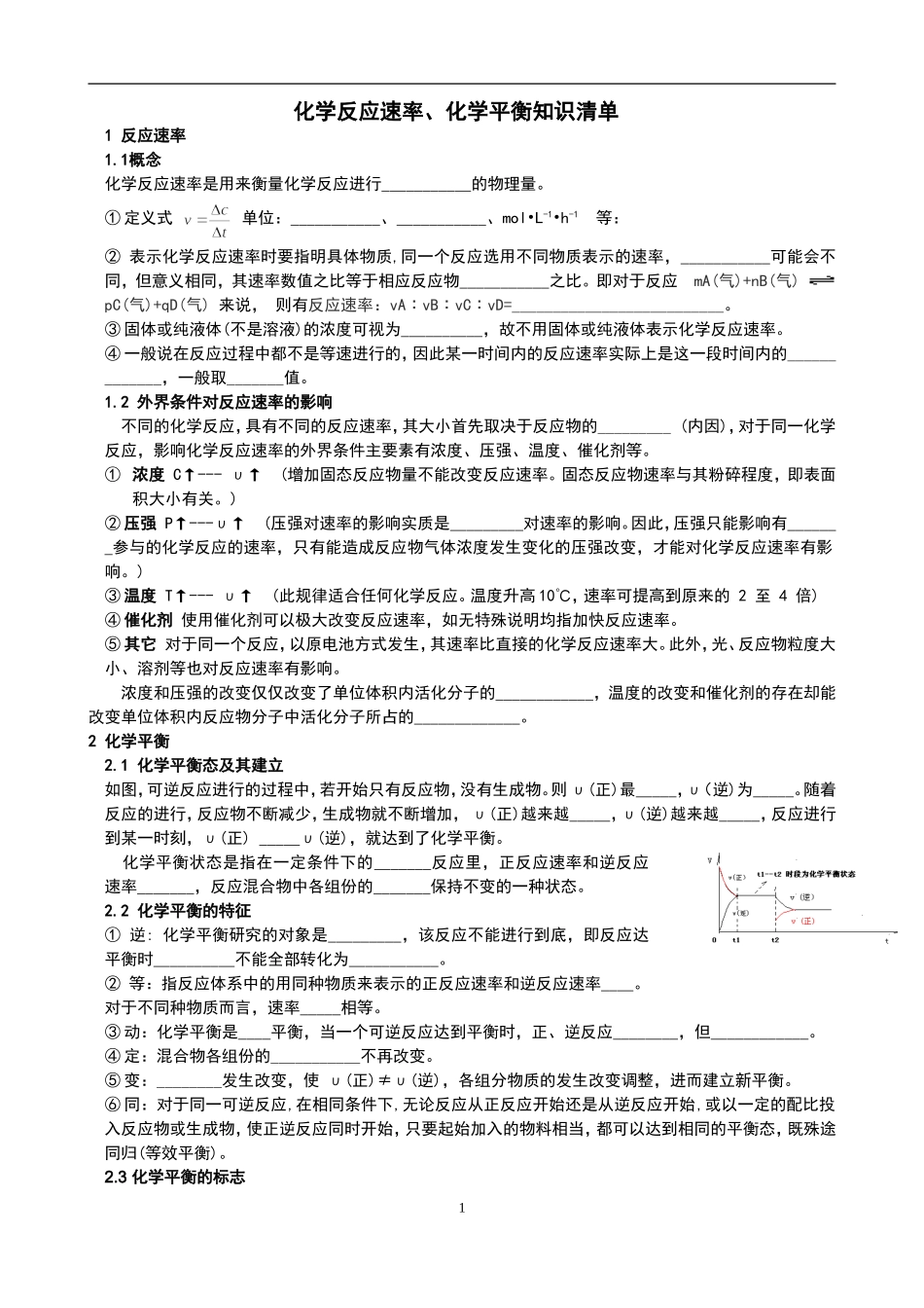 化学反应速率和化学平衡复习清单_第1页