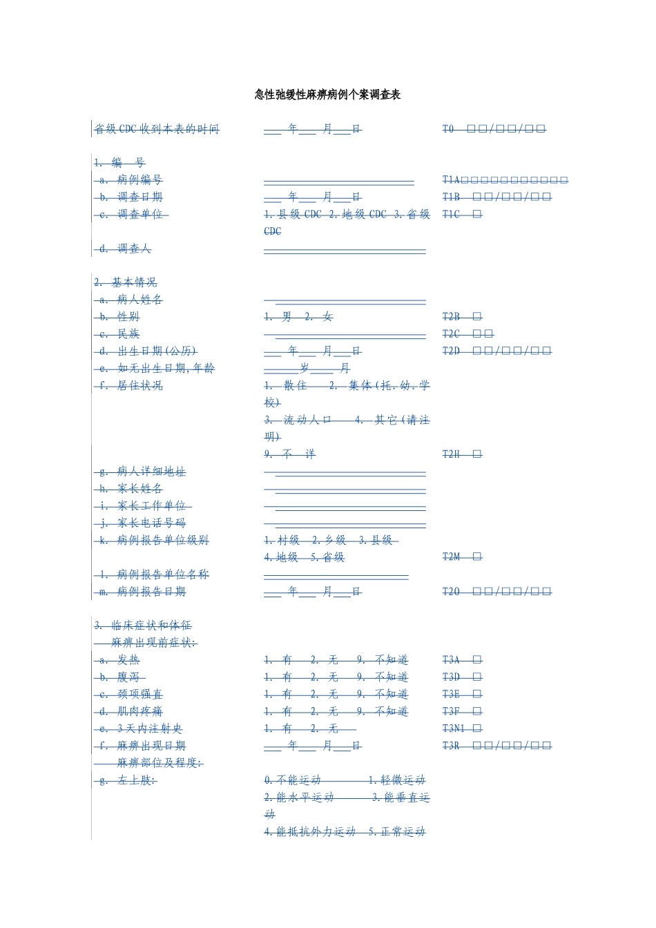 急性弛缓性麻痹病例个案调查表_第1页