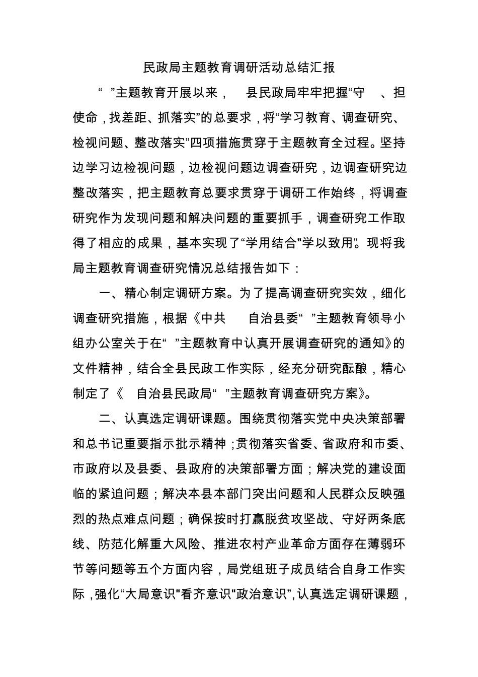 民政局主题教育调研活动总结汇报 _第1页