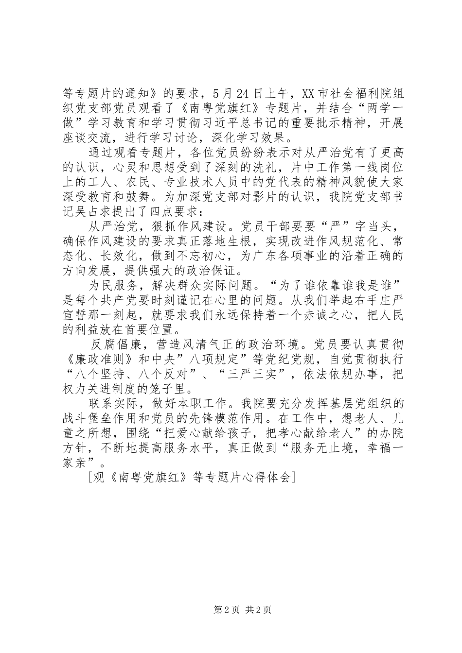 《南粤党旗红》观后心得体会 _第2页