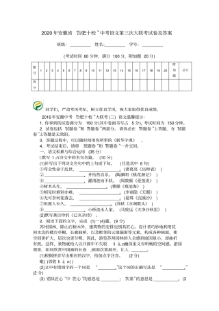 2020年安徽合肥十校中考语文第三次大联考试卷及答案