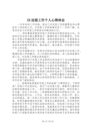 XX巡视工作个人心得体会 