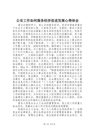 公安工作如何服务经济促进发展心得体会 