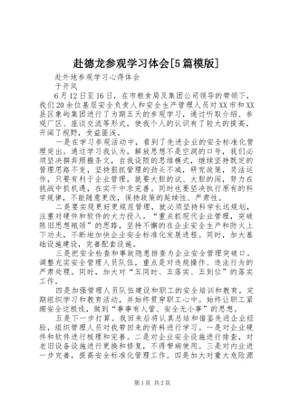 赴德龙参观学习体会[5篇模版] 