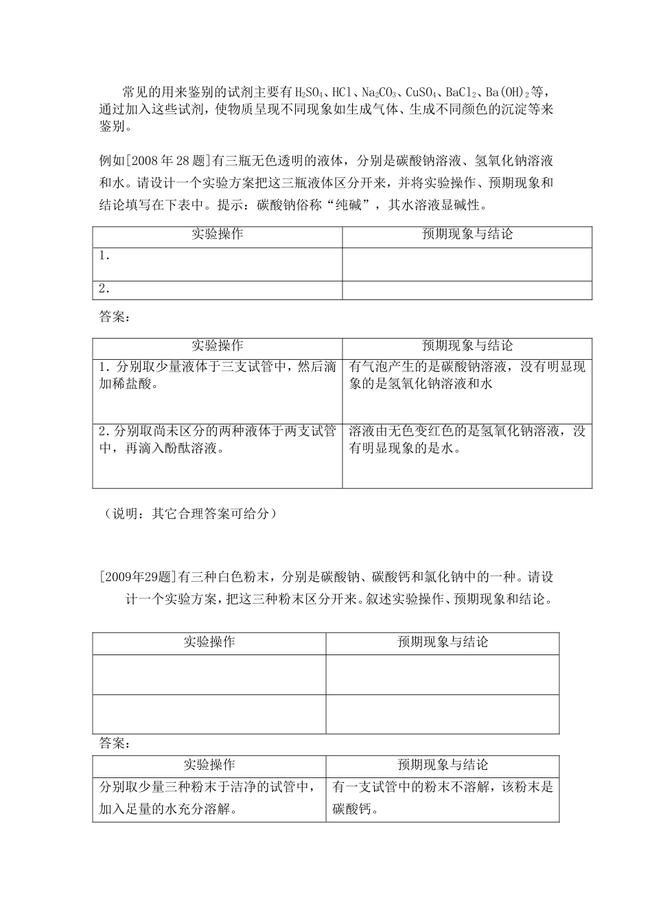 初中化学物质鉴别题解题思路分析_第3页