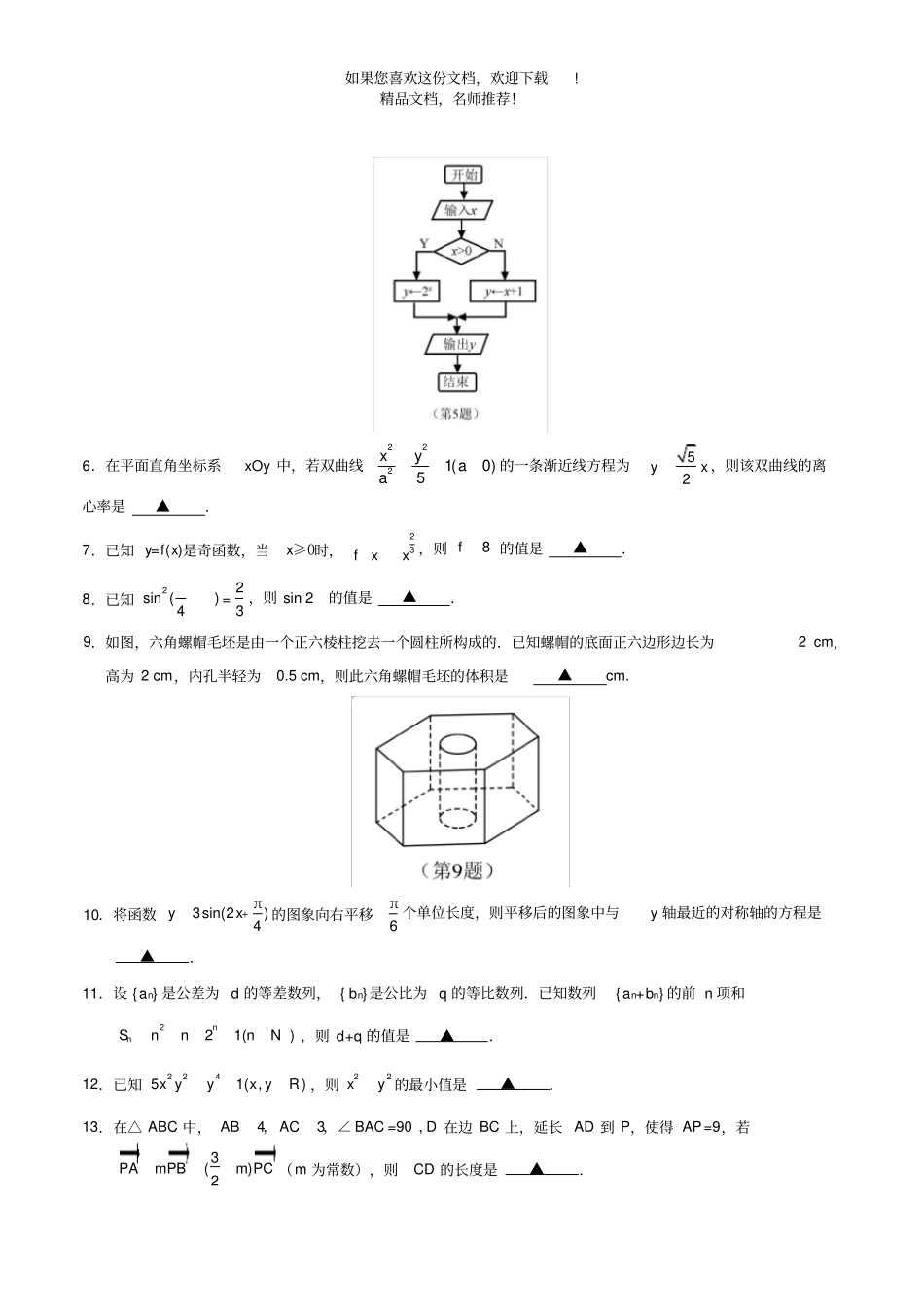 2020年普通高等学校招生全国统一江苏卷数学高考试题精编打印版_第2页