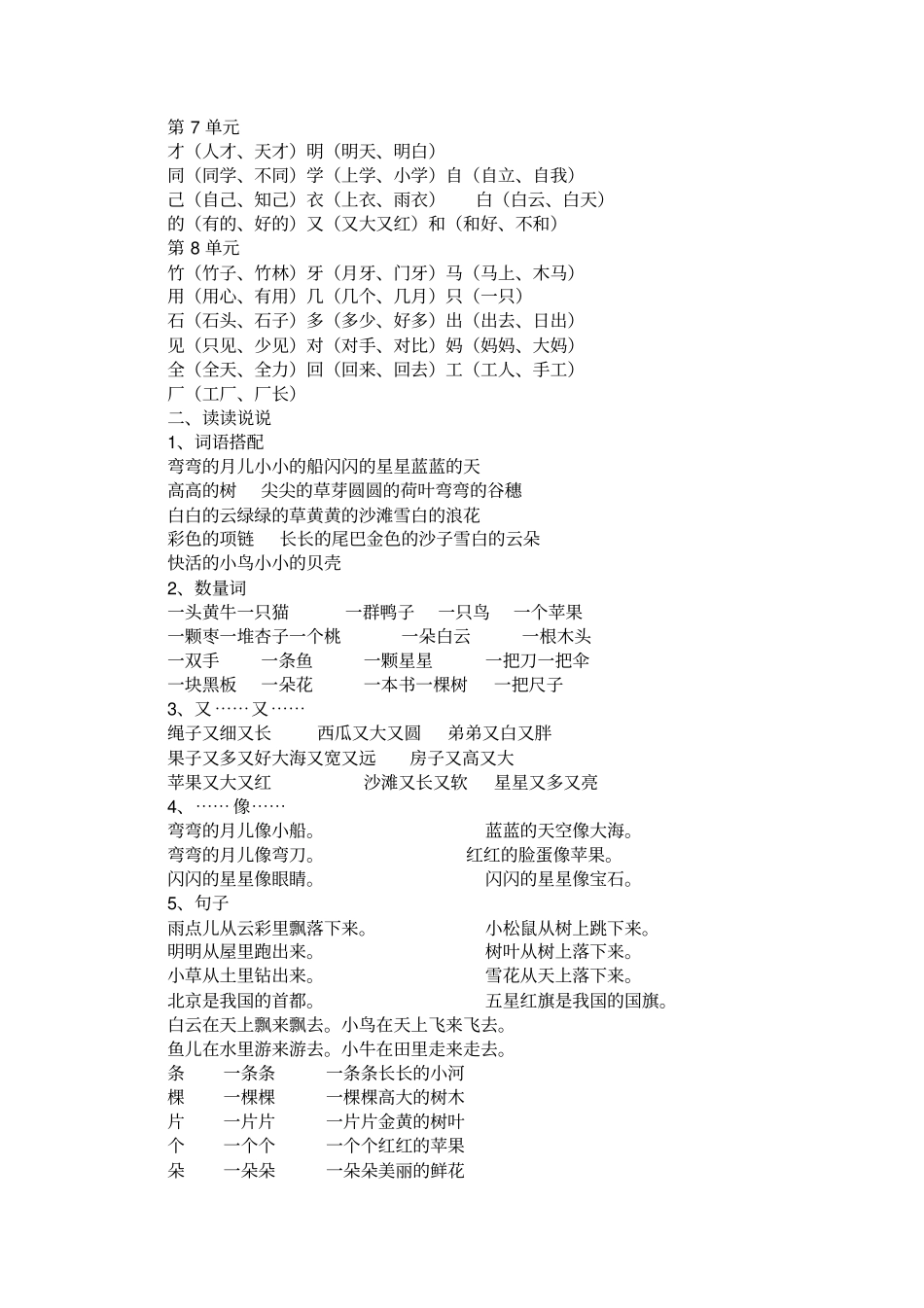 2020年新部编版小学一年级语文上册期末总复习_第2页
