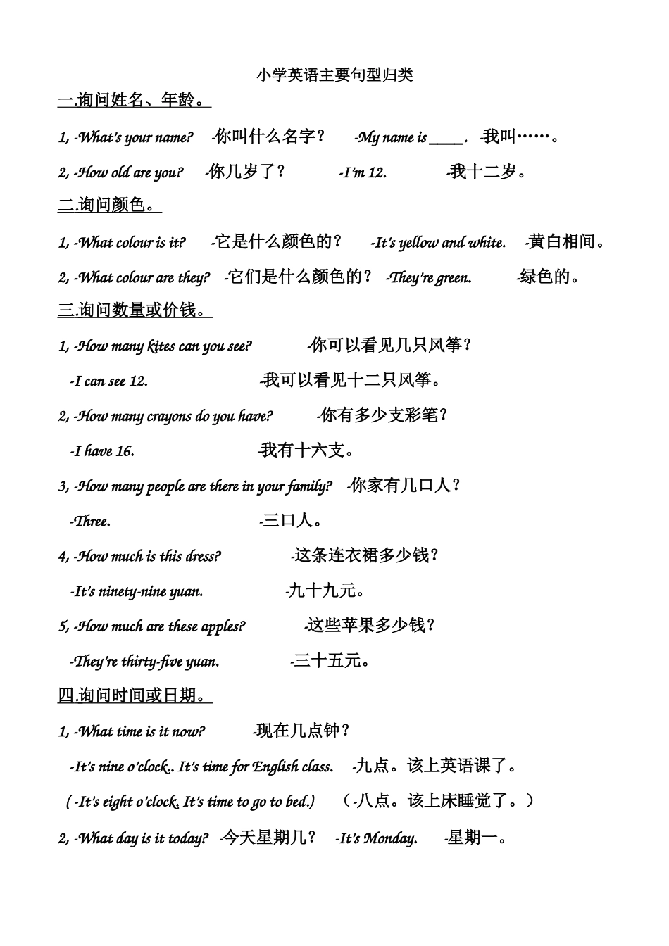 小学PEP3-6册重点句型_第1页