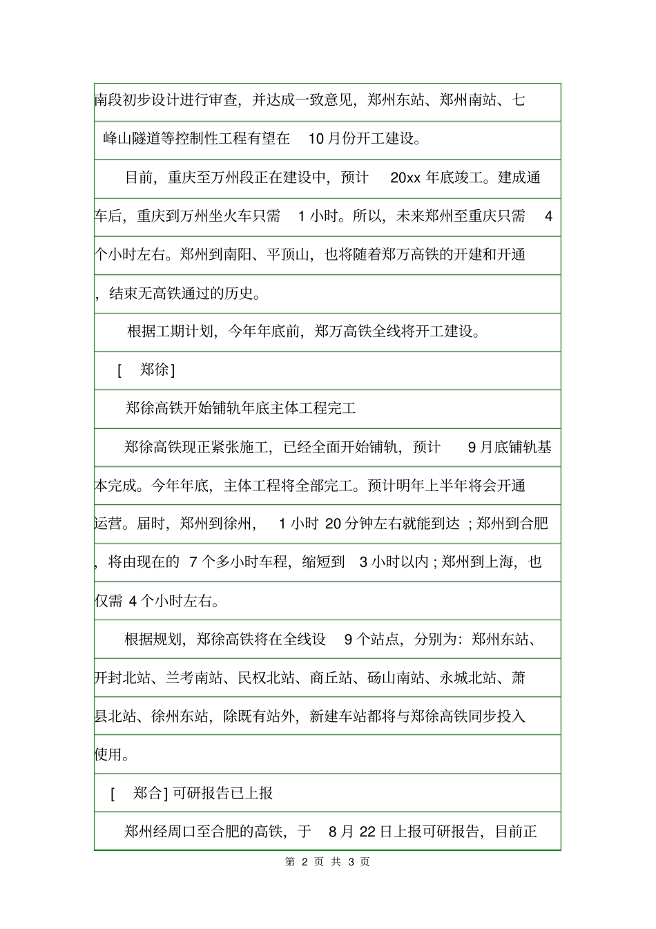 2020年郑万高铁今年年内全线开工建设批复批复_第2页