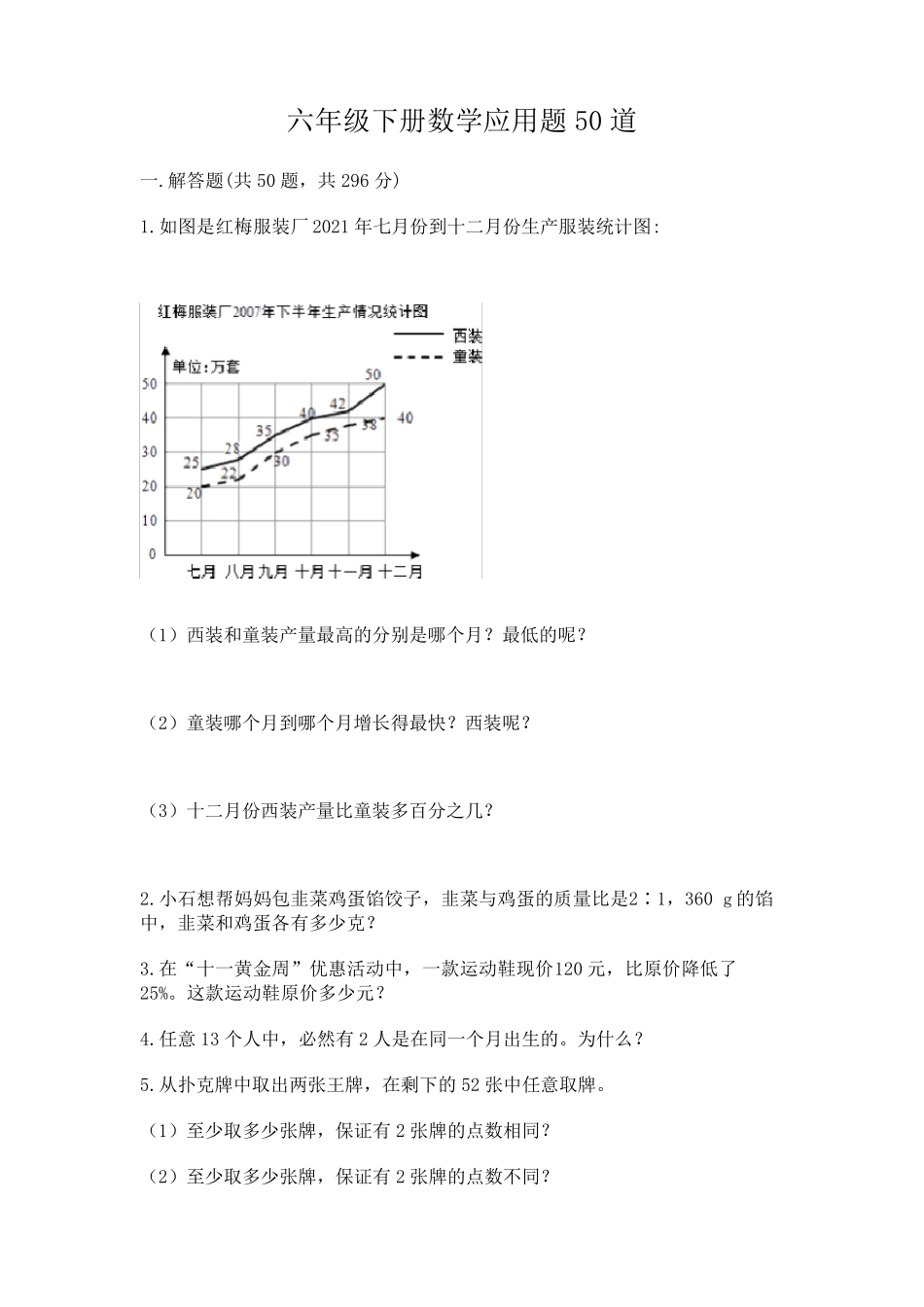 六年级下册数学应用题50道【易错题】带答案(轻巧夺冠) _第1页