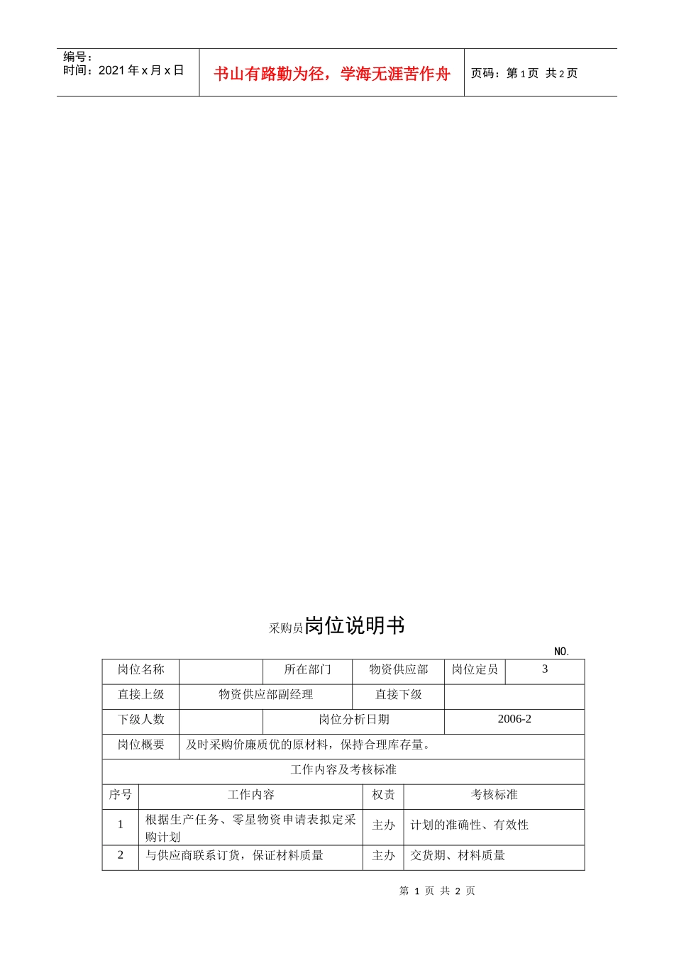 电力集团某大型配件配套企业采购员岗位说明书_第1页