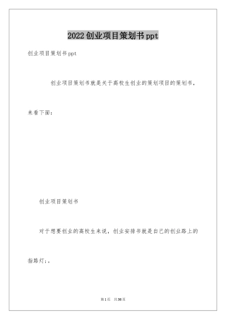 2024创业项目策划书ppt