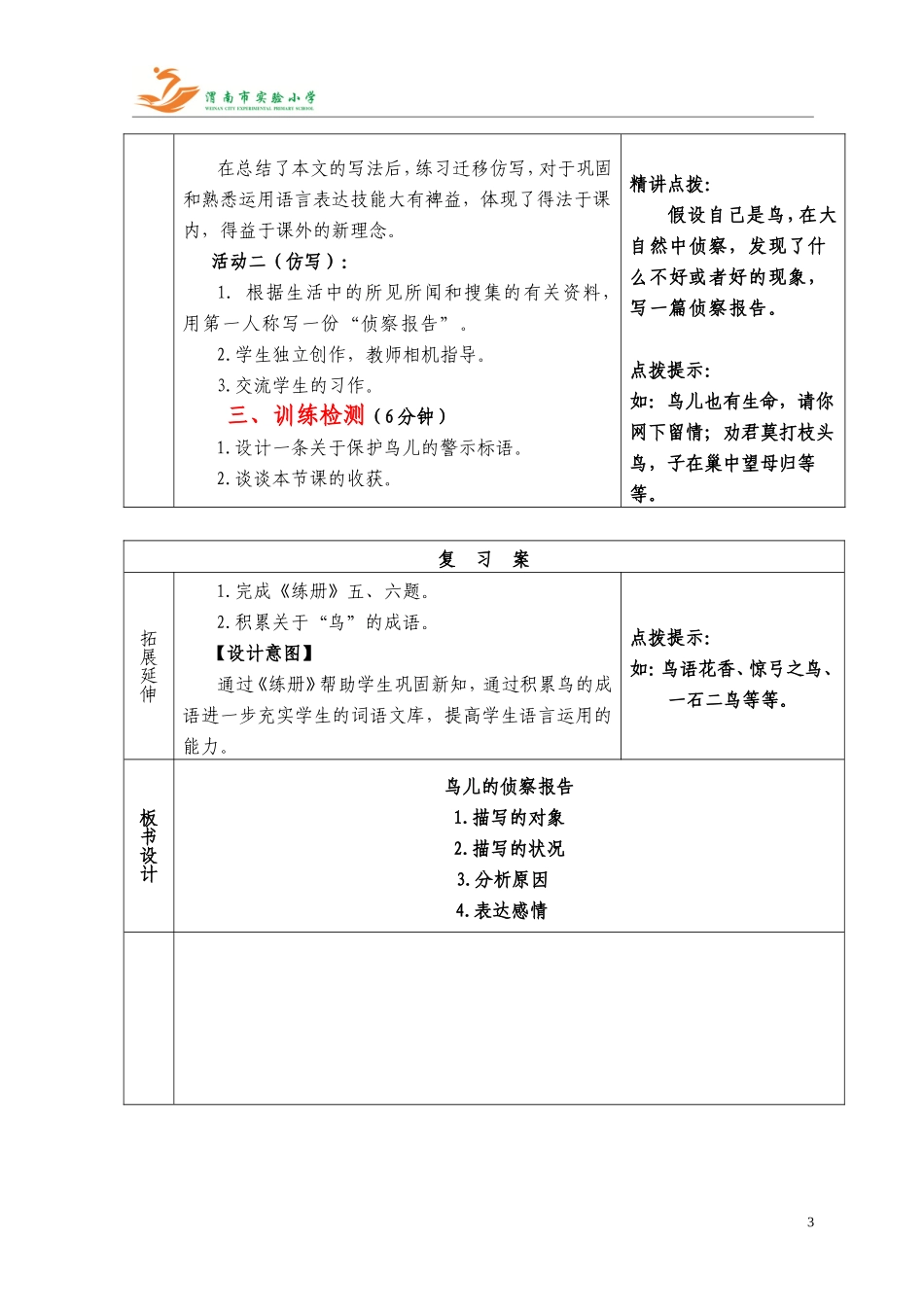 鸟儿的侦察报告教学设计_第3页
