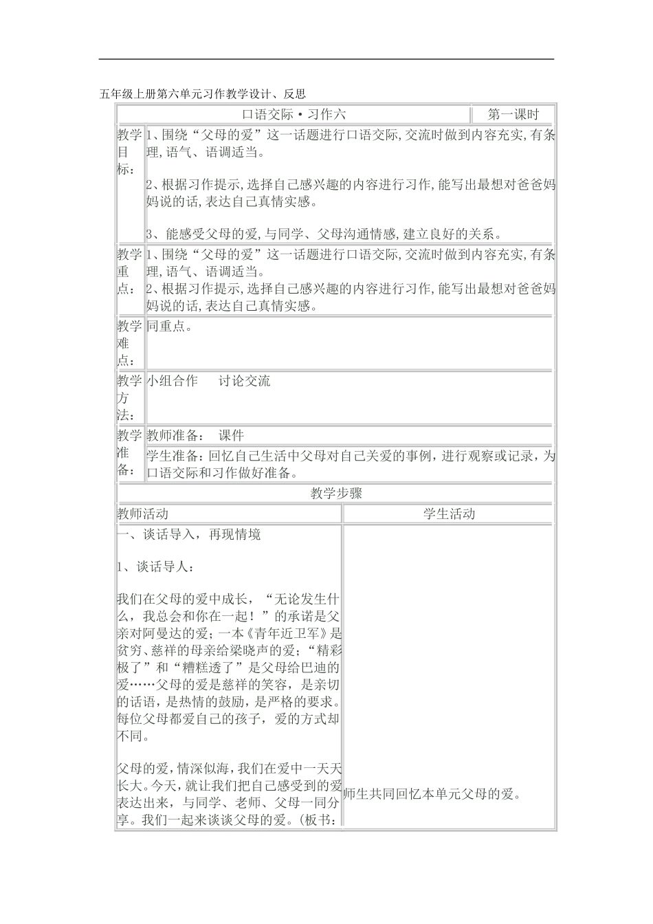 五年级上册第六单元习作教学设计_第1页