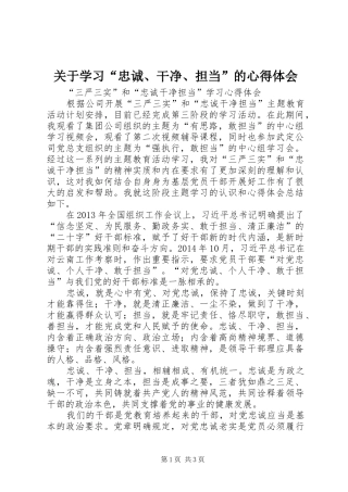 关于学习“忠诚、干净、担当”的心得体会 
