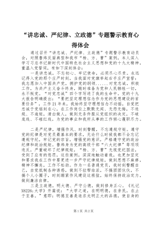 “讲忠诚、严纪律、立政德”专题警示教育心得体会 