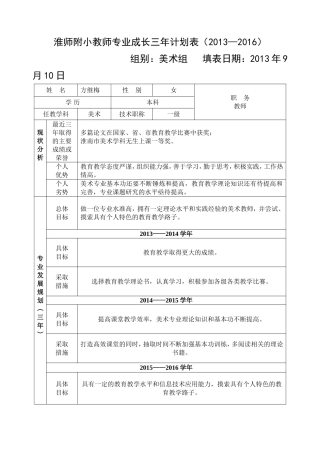 教师专业三年成长计划表（2013-2016）(方继梅)