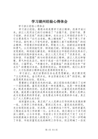 学习湖州经验心得体会 