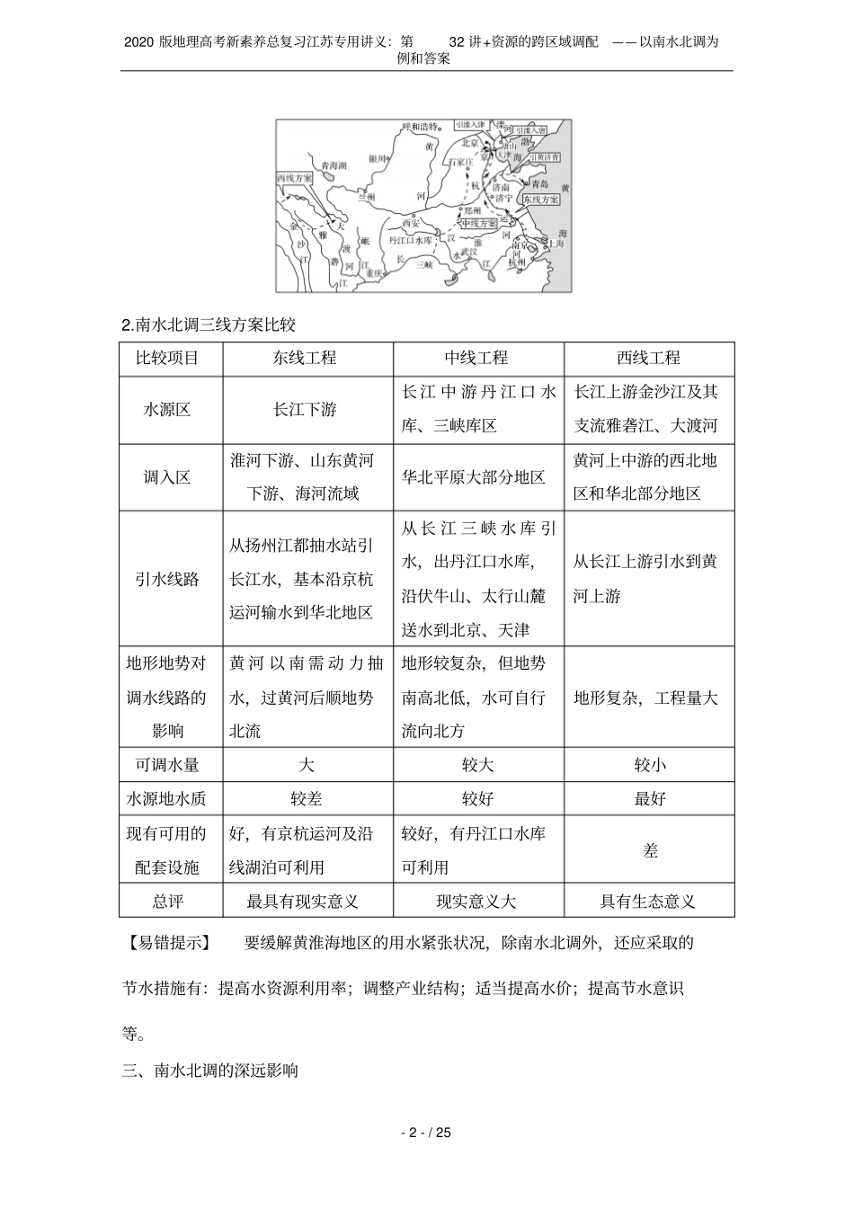 2020版地理高考新素养总复习江苏专用讲义：第32讲+资源的跨区域调配——以南水北调为例和答案_第2页