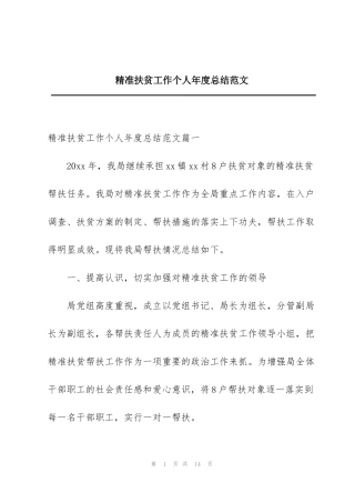 精准扶贫工作个人年度总结范文