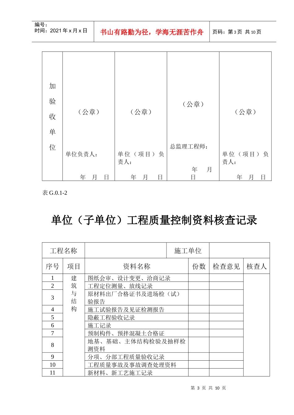 丛属“土建工程”质量验收总表部分-单位工程资料_第3页