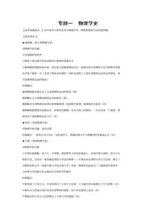 2020版高考物理热点快速突破_专题01：物理学史必考含解析