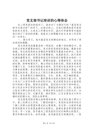 党支部书记培训的心得体会 