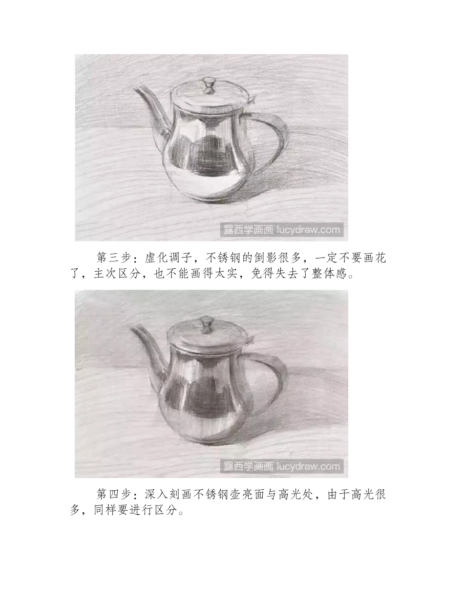 静物素描：不锈钢茶壶的画法素描教程1_第2页