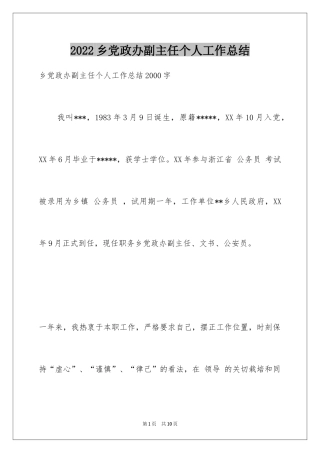 2024乡党政办副主任个人工作总结