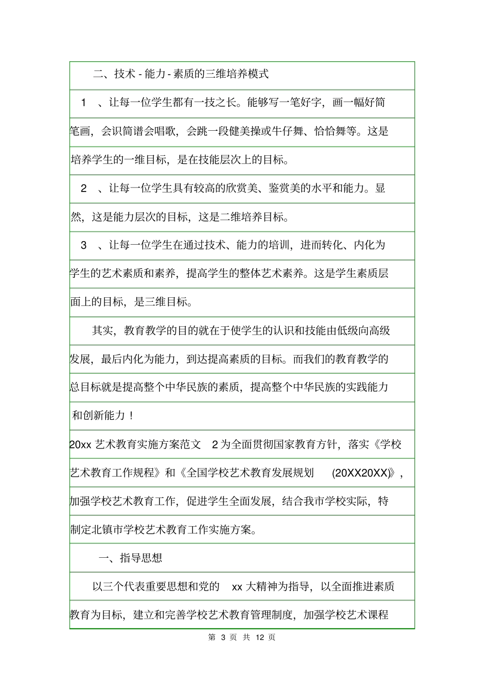 2020艺术教育实施方案活动方案_第3页