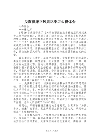 反腐倡廉正风肃纪学习心得体会 