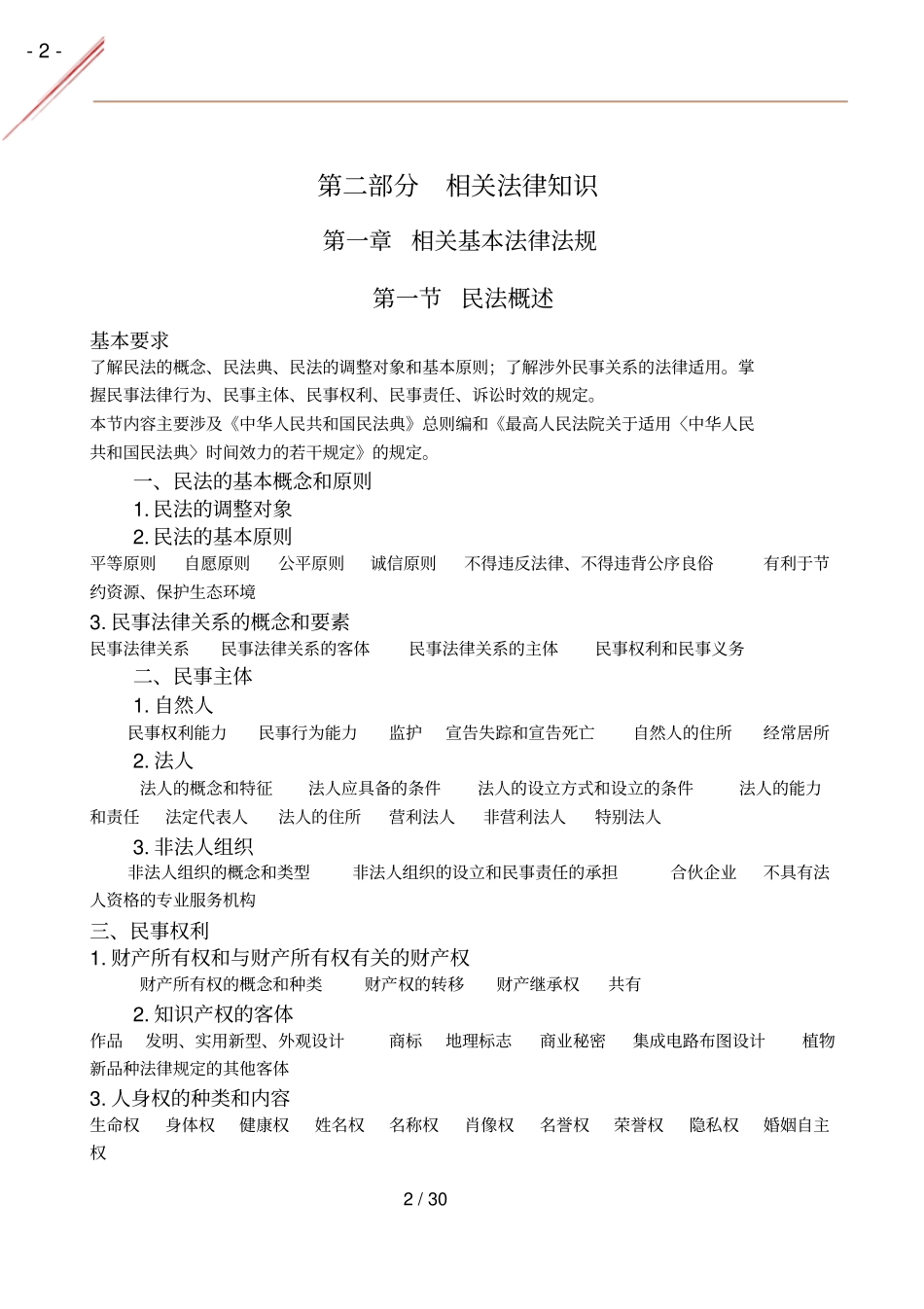 2021专利代理师相关法律知识考试大纲_第2页
