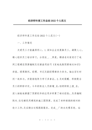 经济师年度工作总结2022个人范文
