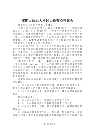 煤矿大反思大检讨大检查心得体会 