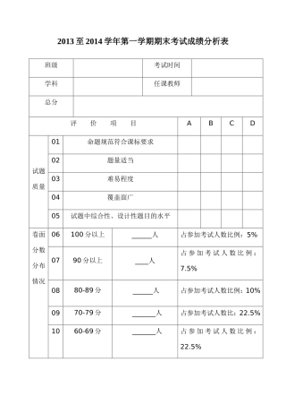 期末考试成绩分析表