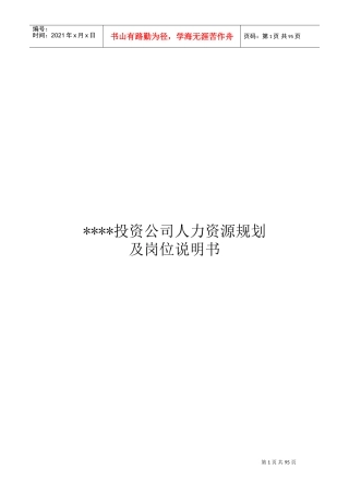 某某投资公司人力资源规划及岗位说明书