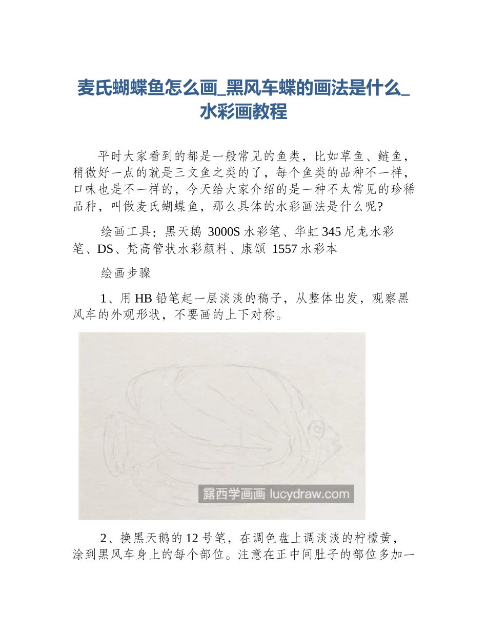 麦氏蝴蝶鱼怎么画_黑风车蝶的画法是什么_水彩画教程_第1页