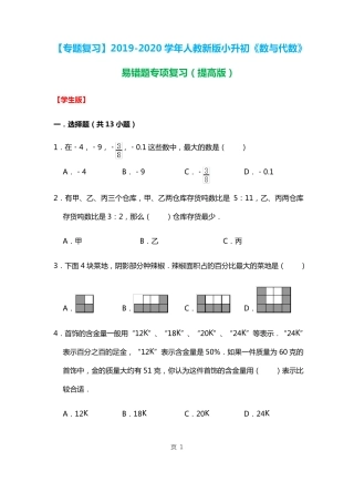 六年级下册数学小升初试题 1.《数与代数》易错题专项复习 人教版 (含精品