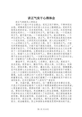 讲正气实干心得体会 