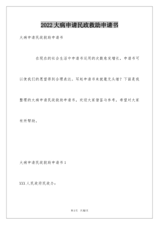 2024大病申请民政救助申请书_1